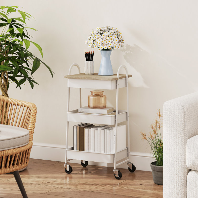 Kitchen Cart, Oak Wood/White