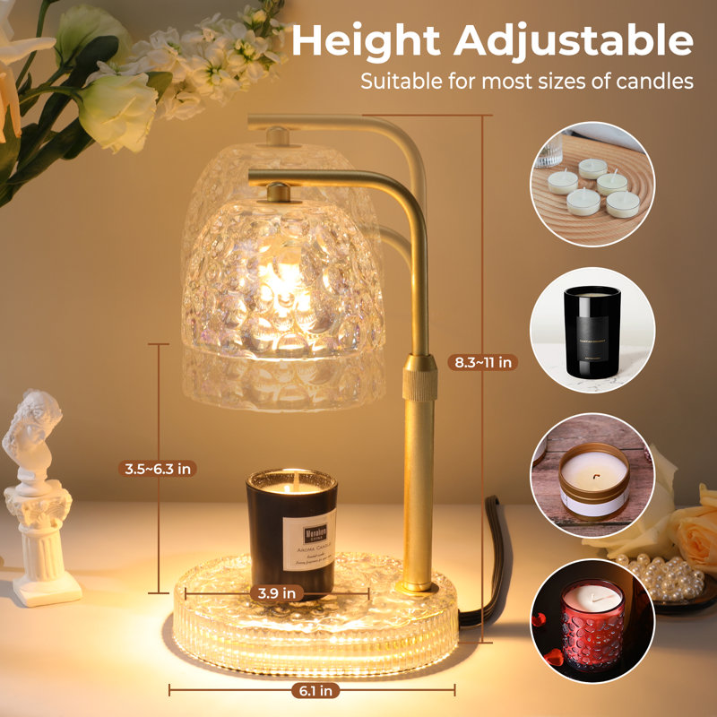 Lampe chauffe-bougie en cristal avec minuterie et variateur, hauteur réglable pour la décoration intérieure, blanc perle