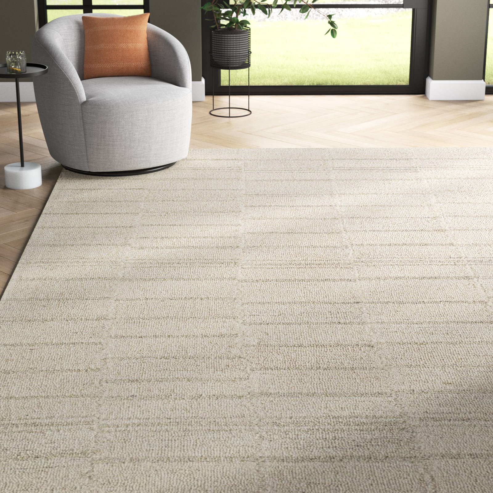 Demie Hand-Woven Gray Striped Rug, Rectangle 8'10" x 12'