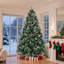 Arbre de Noël artificiel enneigé 8 pi avec pommes de pin et baies rouges pré-décorées avec base en métal
