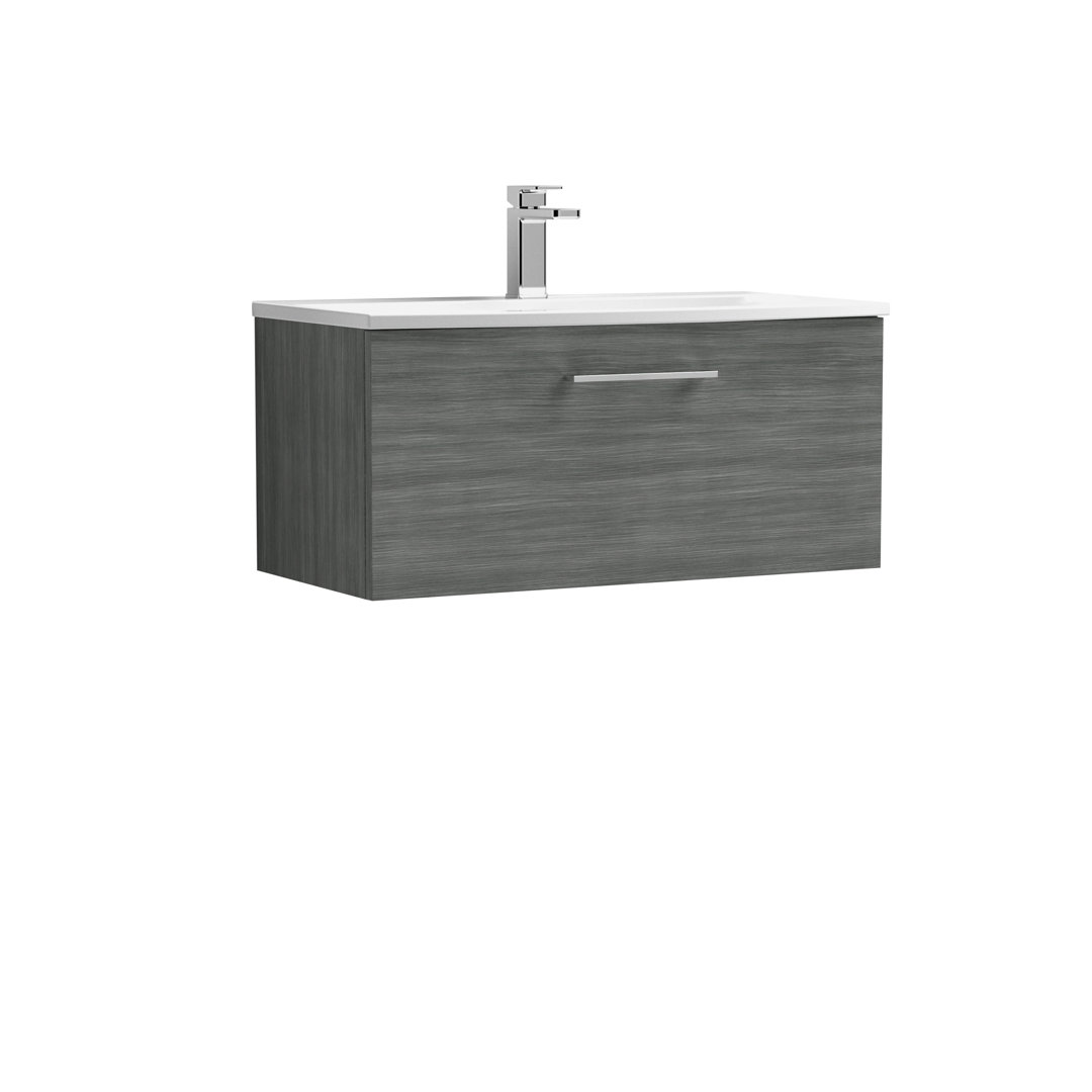 Nuie Arno 800mm Wall Hung 1 Drawer Vanity & Curved Basin - Anthracite Grey - Image 2