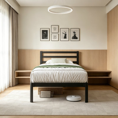 18" Twin XL Bed Frame With Headboard, Metal Platform Bed Frame With Metal Slat Support, No Box Spring Needed, Easy Assembly