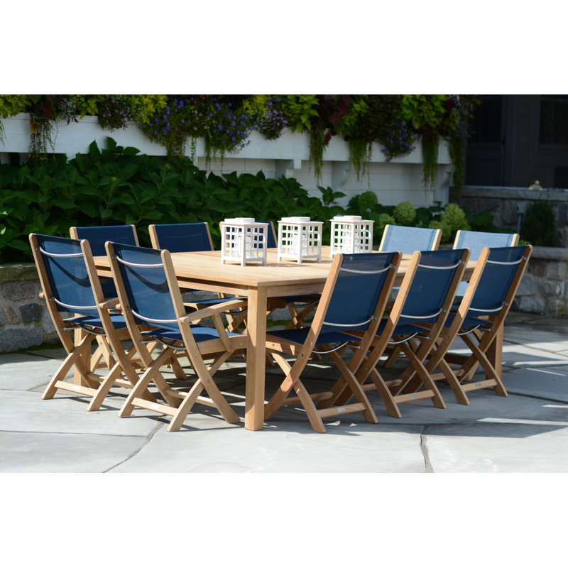 Riviera Teak Outdoor Sling Folding Dining Armchair, Natural/Navy 