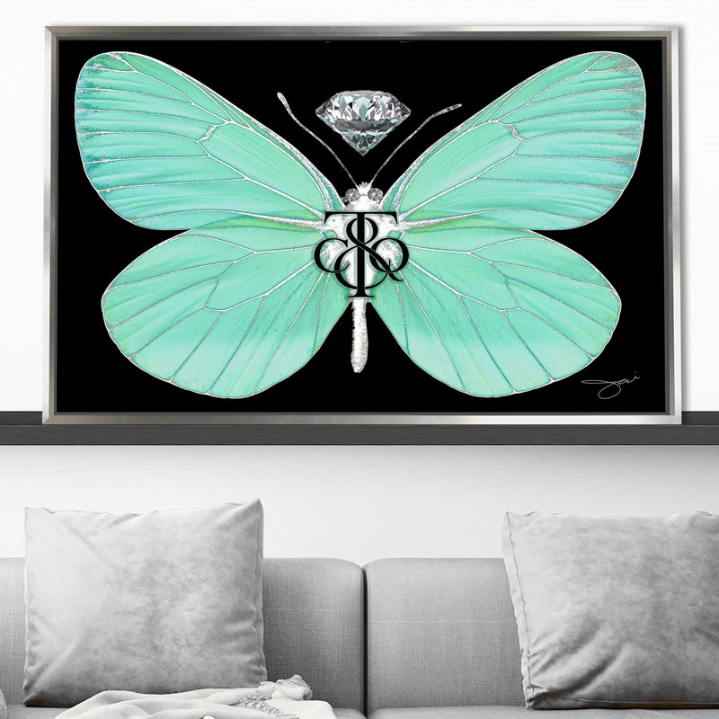 Papillon Tiffany (horizontal) - impression, Cadre flottant argent, H 27,5 po x l 43,5 po x P 2 po
