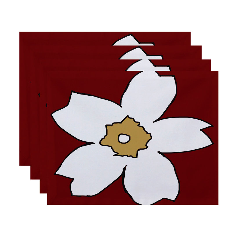 Polyester Floral Rectangle Placemat, Red / Beige