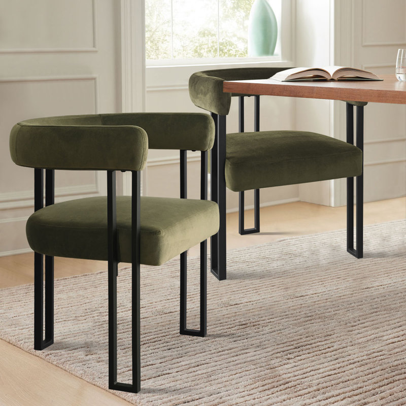 Hikeem 18" H Velvet Upholstered Kitchen Dining Armchair (Set of 2), Green