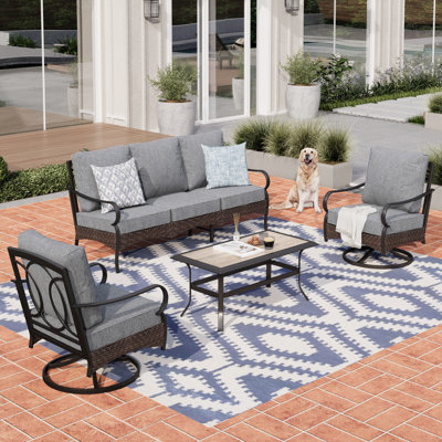 Argyri 5-Person Swivel Rocking Powder Coated Steel Patio Conversation Set