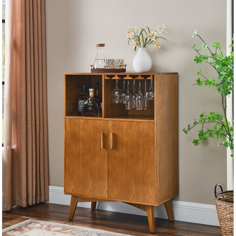 Parmodh Cabinet/Enclosed Storage Wine Bottle & Glass Rack Brown