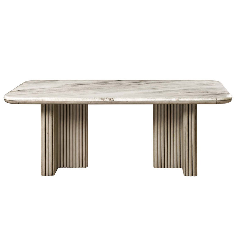 79" Charity Rectangular Dining Table, Natural Marble Top & Gray Oak Finish