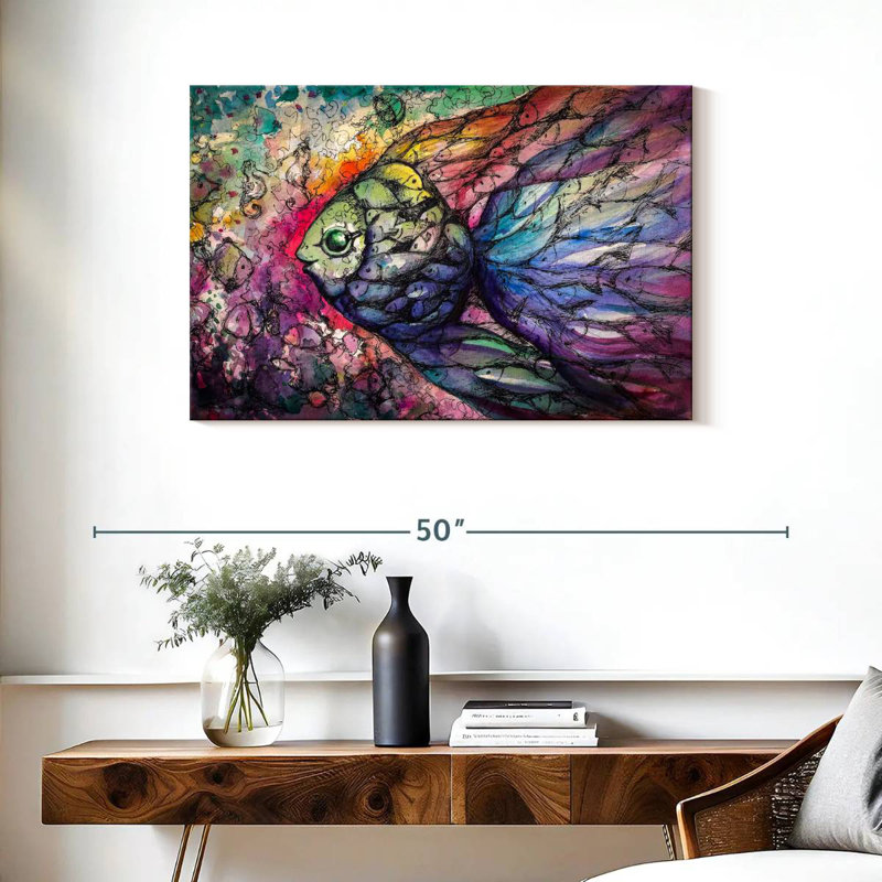 Abstract Rainbow Fish, 24" H x 36" W