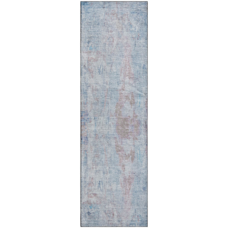 Premium Machine Washable Mayfield AMF2310 Abstract Rug, Blue, 2'3" x 7'6" Runner
