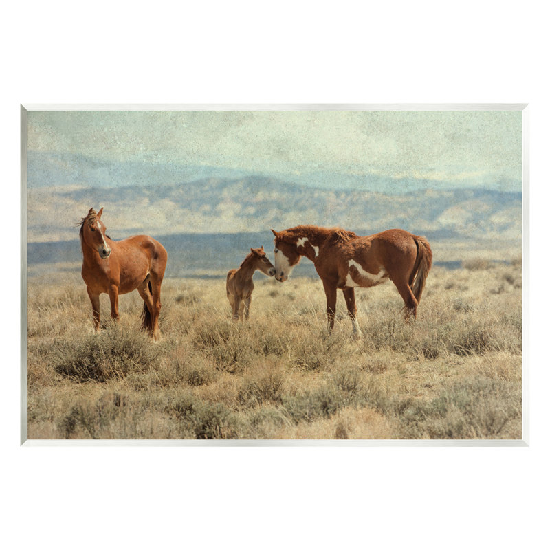 «Heartening Horse Foal Family Scenic Mountain Clouds» par Jan Walters - Art textuel sans cadre sur panneau de fibres à densité moyenne