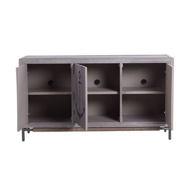 Teviston Gray Wood Coastal Sideboard with Anchor Design