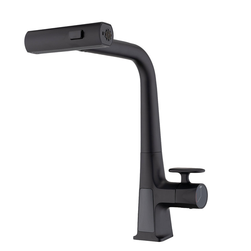 Waterfall Kitchen Faucet With Temperature Display, Single Handle Kitchen Faucet With Pull Down Sprayer, Modern Kitchen Sink Faucet, Three Water Outlet Modes