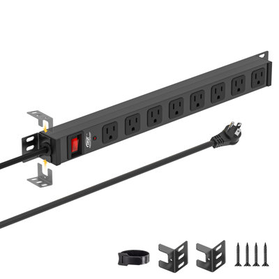 CRST Mountable Long Power Strip, 8-Outlet 2100 Joules Heavy Duty Surge Protector, Slim Metal Power Bar with 6ft 14AWG Cord, ETL Listed