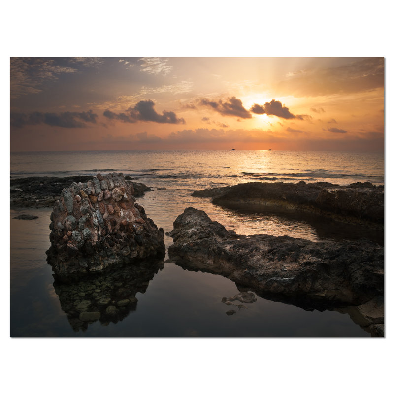 Sunset Over Ancient Ruins Beach Canvas Artwork, 12" x 20"