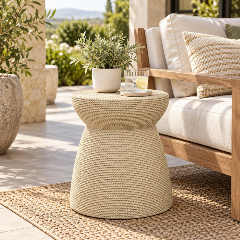 Concrete Outdoor Side Table , 14.76 " W 14.76 " D
