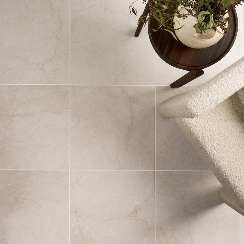 Botticino Extra Light 18x18 Honed Marble Tile, Honed Beige