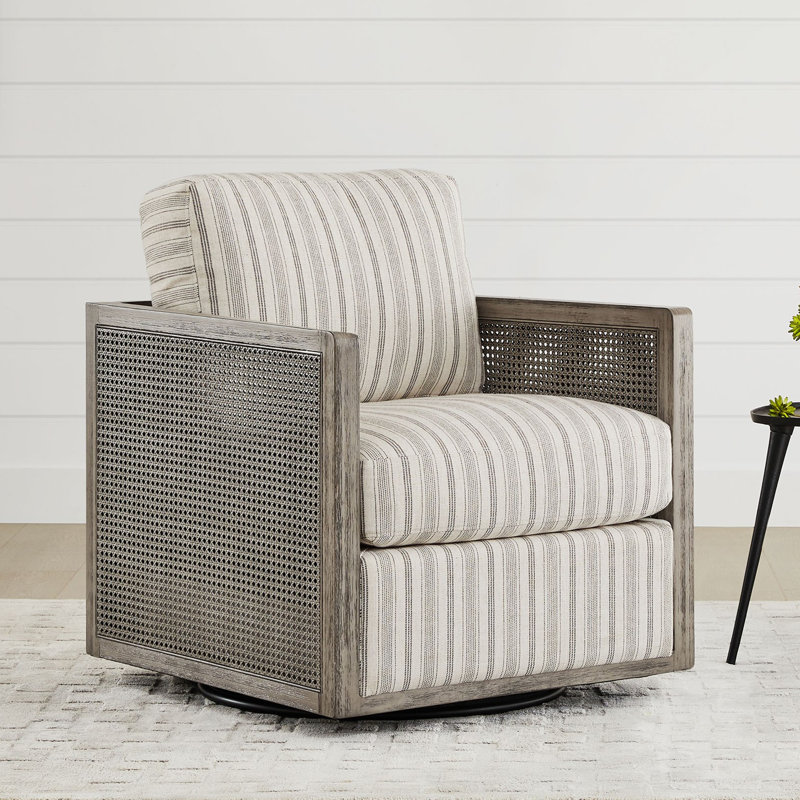 Fauteuil pivotant rembourré en rotin de 27,6 po Wynyard, Crème / gris foncé, Gris
