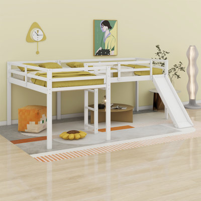 L-Shaped Loft Bed With Ladder And Slide