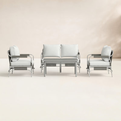 Hope 4-Person Aluminum & Wicker Sofa Seating Group with Cushions & Sunbrella Pillows