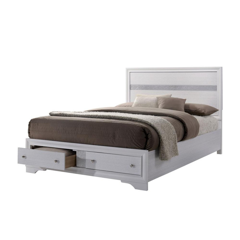 Lit plateforme avec rangement Lininger, Blanc, Grand