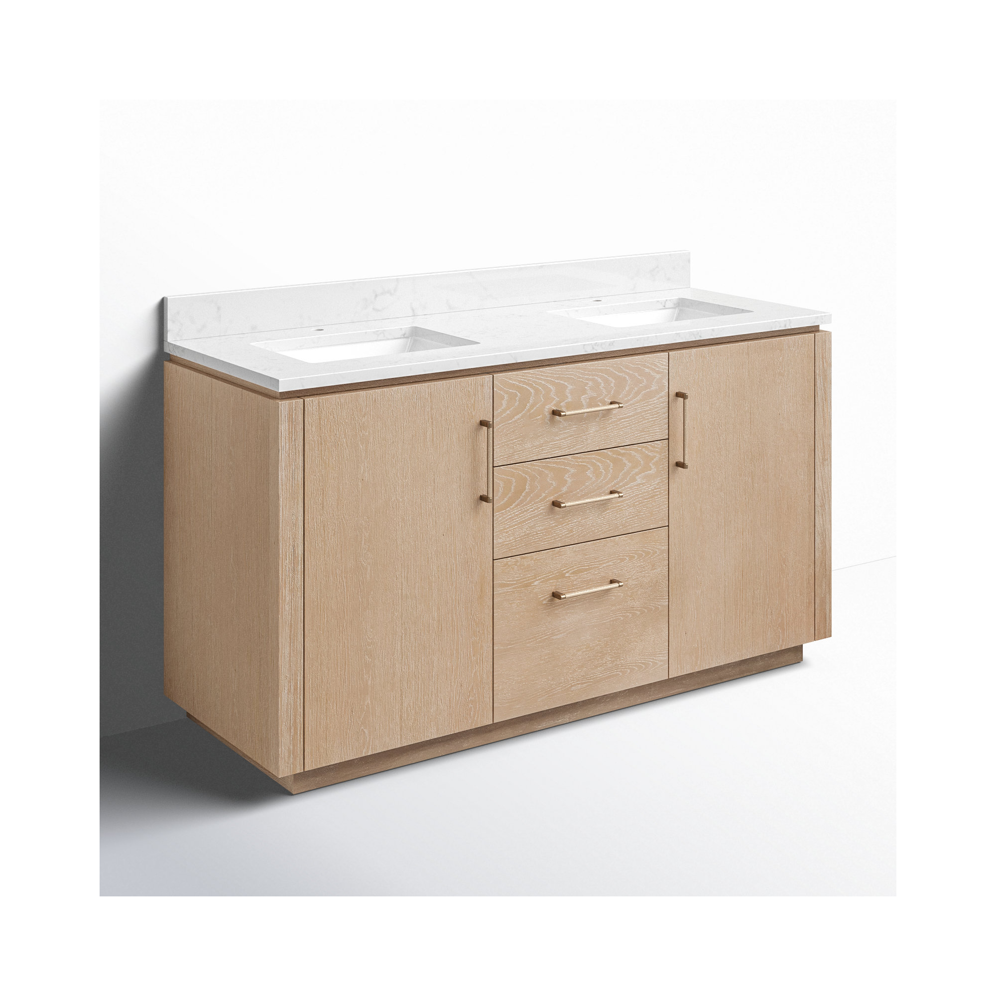 Cloverfield 60'' Double Bathroom Vanity, Washed Ash Gray, Gold