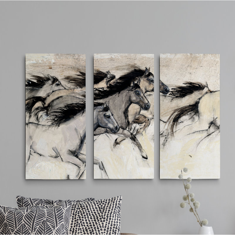 «Horses in Motion I», ensemble de 3 reproductions sur toile, H 40 po x l 60 po x P 1,5 po