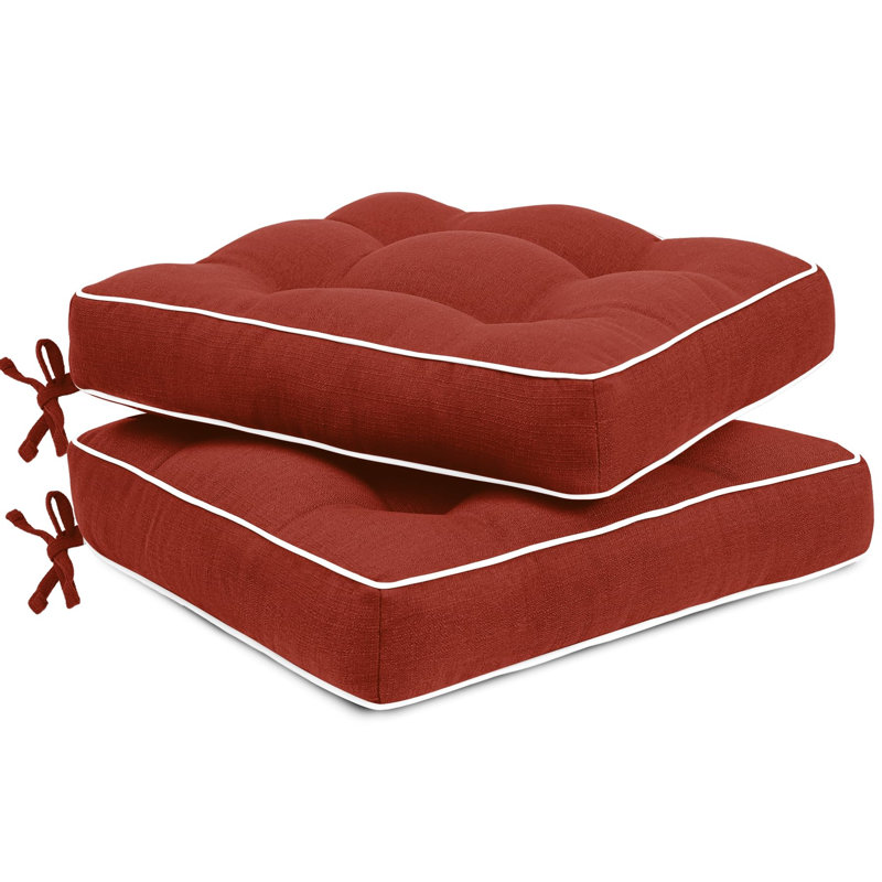 Indoor & Outdoor Chair Cushions for Patio Furniture, 3-Year Color Fastness Seat Cushion with Ties, 2 Pack, 19"×19", red