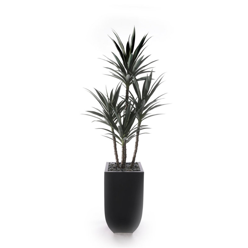 Faux Yucca Plant in Planter, Black