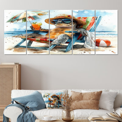 Tortue sur la plage relaxante - ensemble d'art mural animaux côtiers