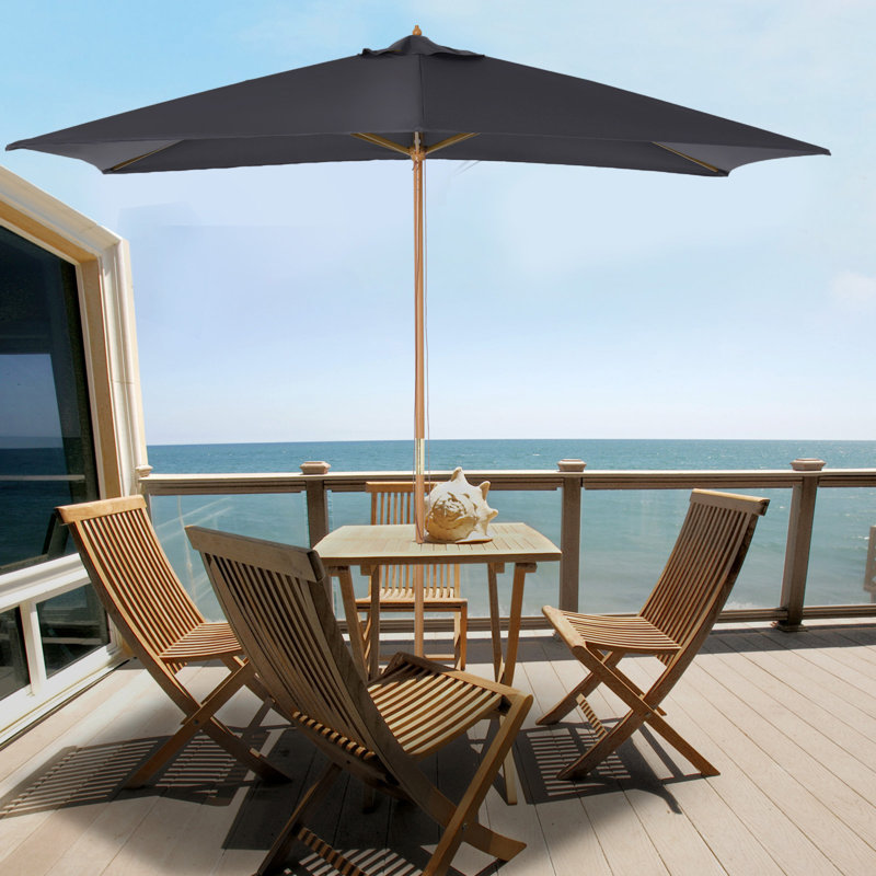 Parasol de patio, parasol d'extérieur Sun avec nervures en bambou pour le jardin, Gris foncé