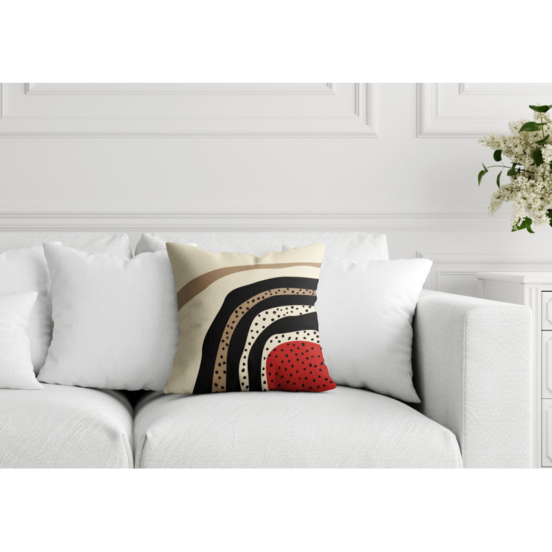 Coussin décoratif intérieur / extérieur en polyester filé Willow, 15 po x 15 po, Rouge / blanc cassé / beige / noir