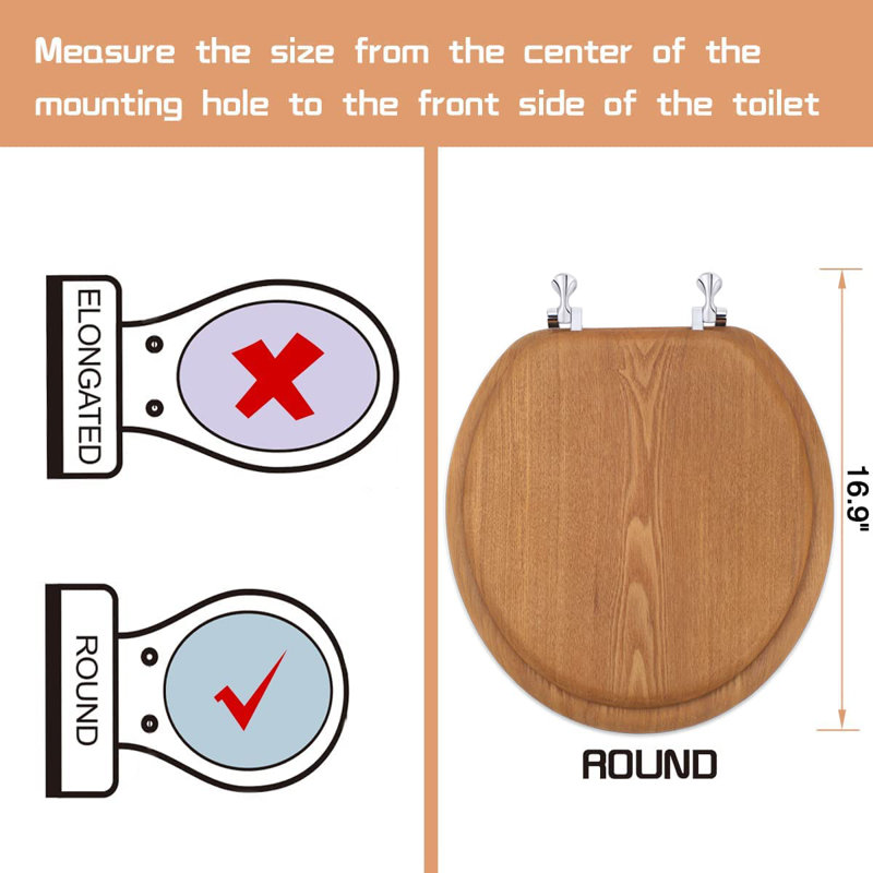 Wooden Toilet Seat Round with Metal Hinges