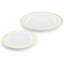Service de table en plastique jetable 600 pièces pour 100 personnes - blanc avec garniture, assiettes, tasses et couverts dorés-122585487