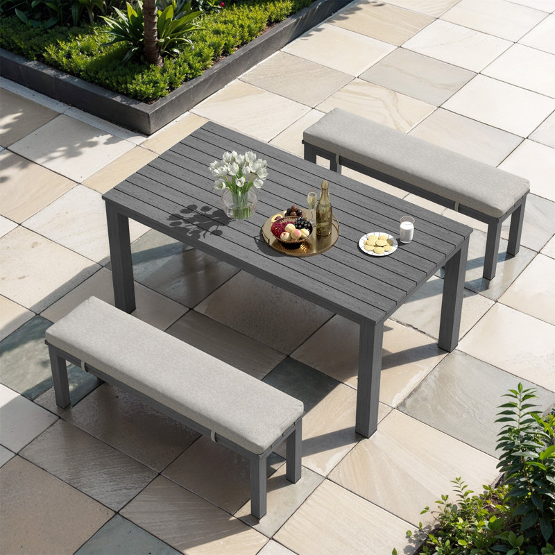 Aluminum 4 - Person Rectangular Outdoor Dining Set With Cushions, Gray