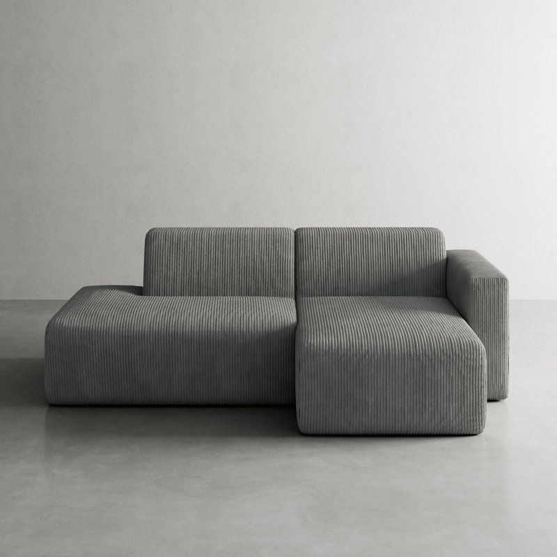 Ensemble de canapé modulaire en L 2 pièces Berlare, Velours côtelé gris, Face à la droite