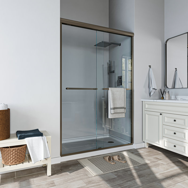 46 In.-48 In. W X 72 In. H Sliding Framed Shower Door With Clear Glass, Oil Rubbed Bronze