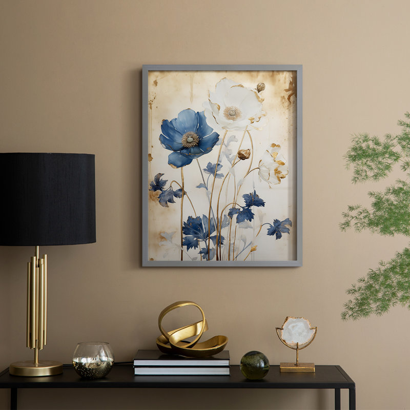 Série FLORAL LXV - reproduction encadrée de qualité supérieure - prête à être accrochée - aucun clou requis, Doré