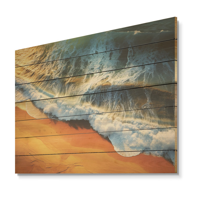 Vue aérienne de la plage bleue et orange IV - plage sur bois, H 10 po x l 20 po