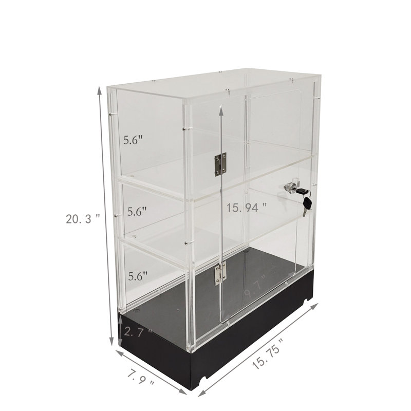 Clear Cabinet Acrylic Display Removable Shelf Case Plexiglass Showcase with Lock and Key Transparent