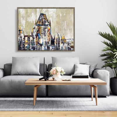 Industrial Blue Cities Framed Canvas - Abstract Château Frontenac
