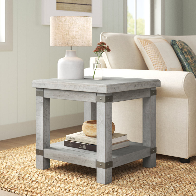 Auberon Solid Wood Top End Table with Storage and Built-In Electrical Outlet