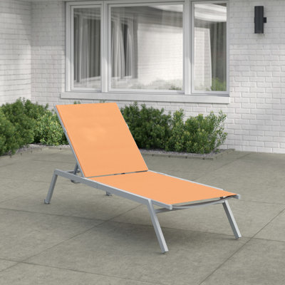 Cand 77.6" Long Metal Reclining Armless Single Chaise Lounge with PVC-coated polyester Sling Seat and Wheels by Wade Logan