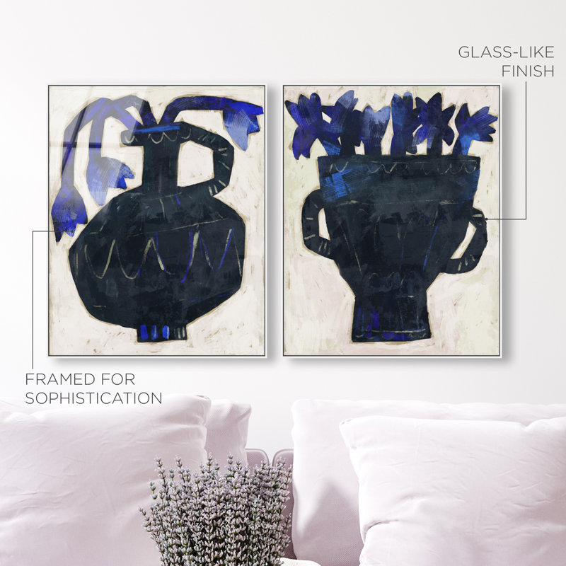 Indigo Vases Set Set by Oliver Gal, 42"H x 34"W, White Floater Frame