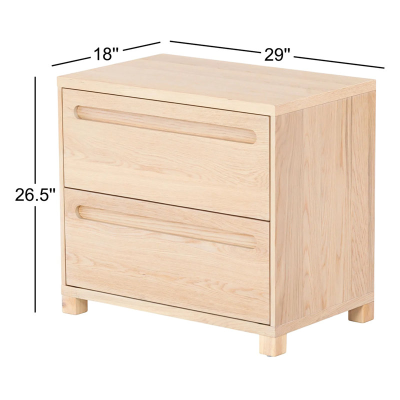 Tobiette 2 Drawer Wood Nightstand, Oak