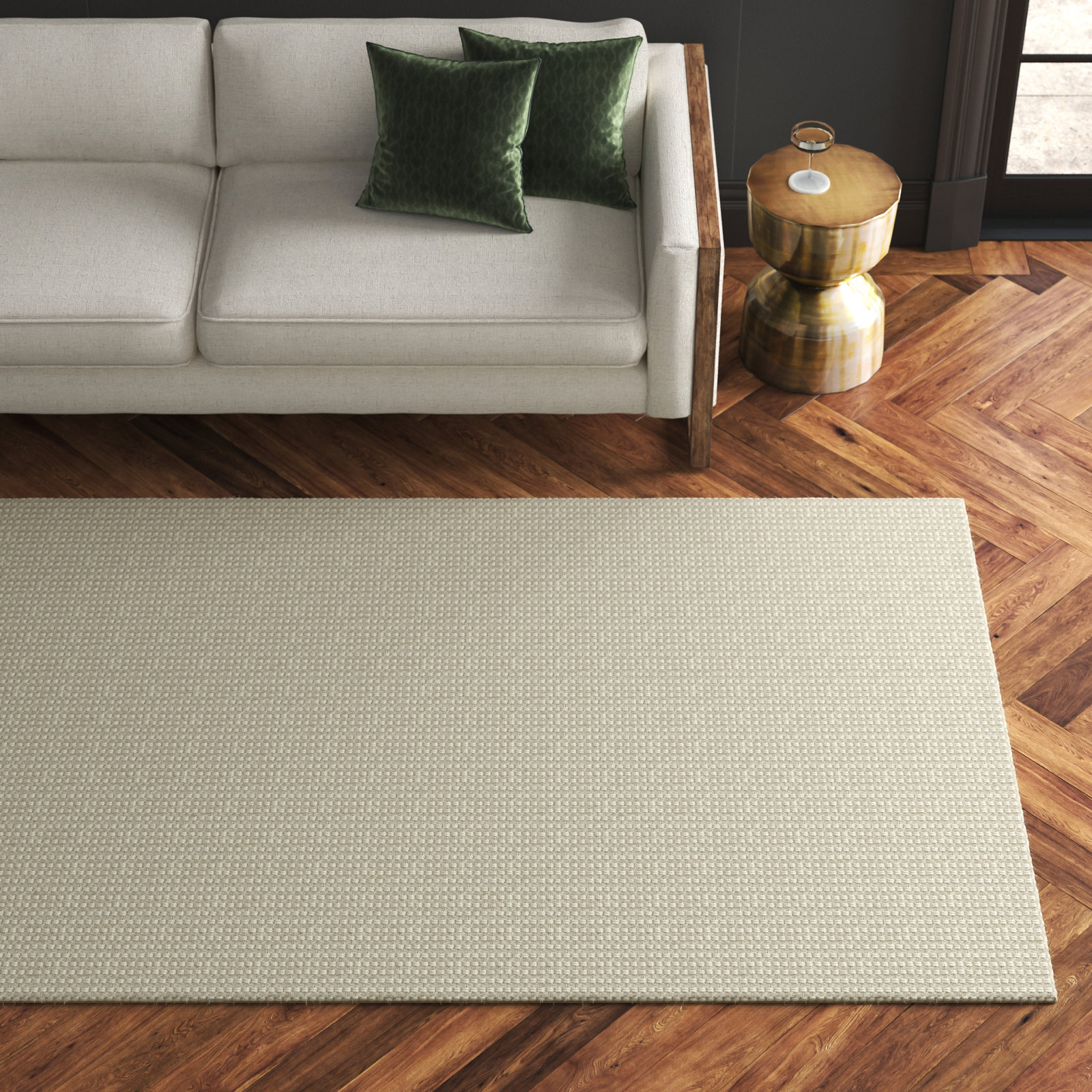 Alton Cream Hand-Woven Striped Wool Jute Rug, Rectangle 5' x 8'