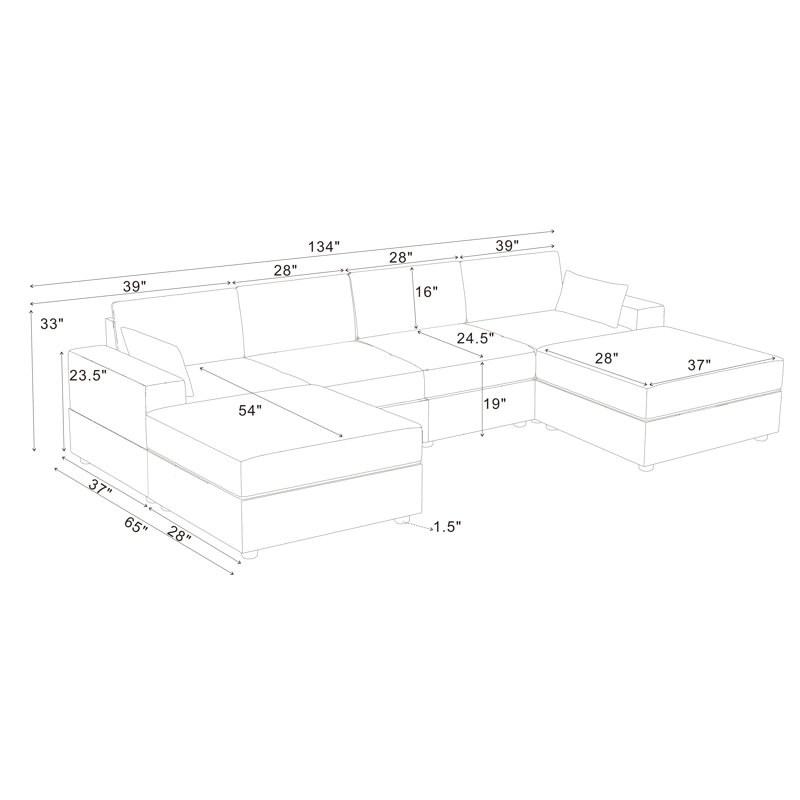 Canapé modulaire 134 pièces 6 pièces en velours côtelé 134 po, Velours côtelé beige
