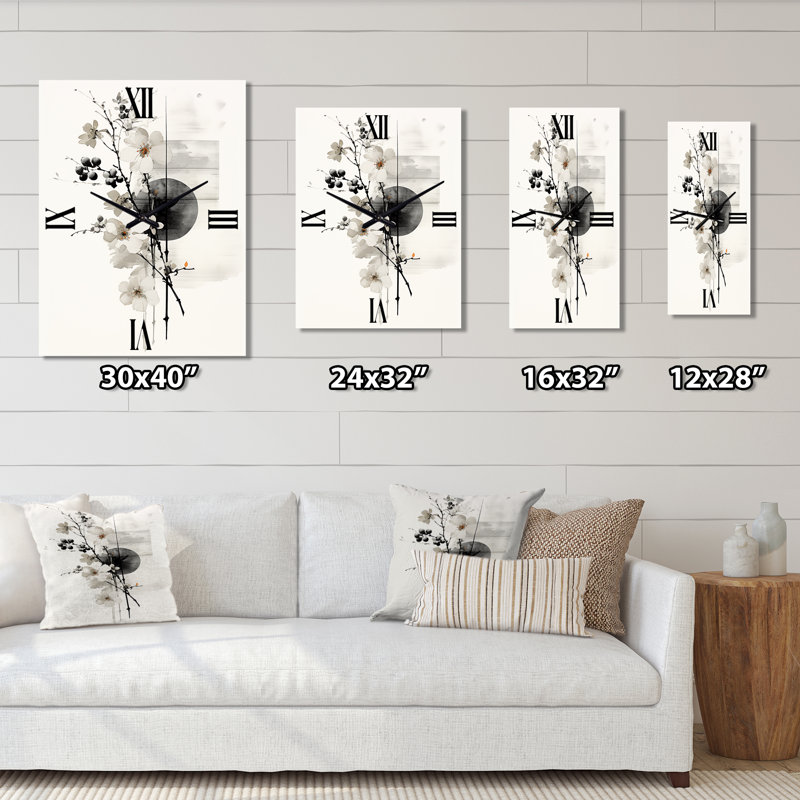 Asian Art Fashion Sumi - Horloge murale asiatique, H 40 po x l 30 po x P 1 po