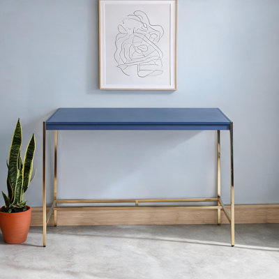 Bureau d'écriture avec port USB en bleu et or, design moderne compact de 42 pouces